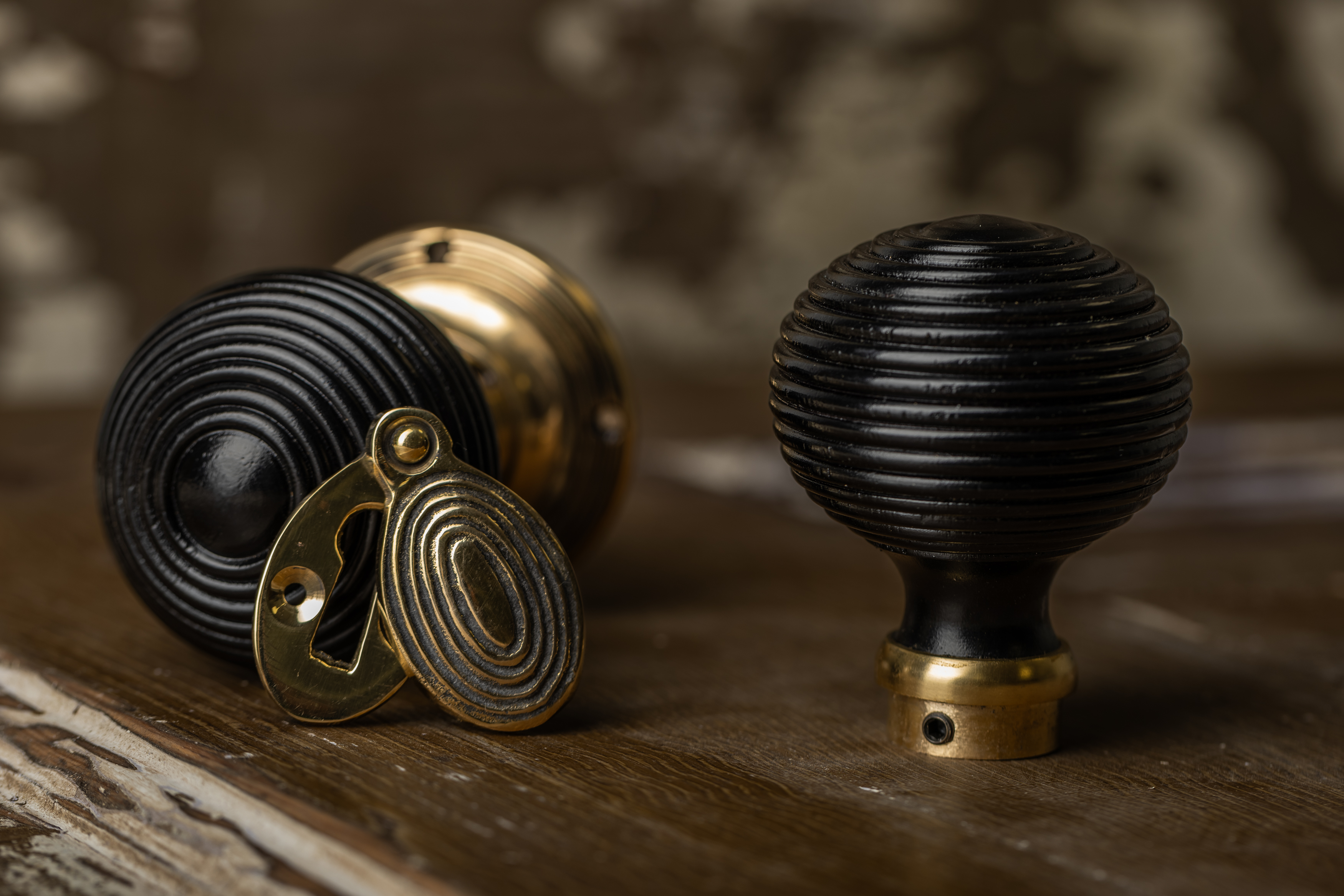 Victorian Door Knobs - Ebonised Beehive - Brass